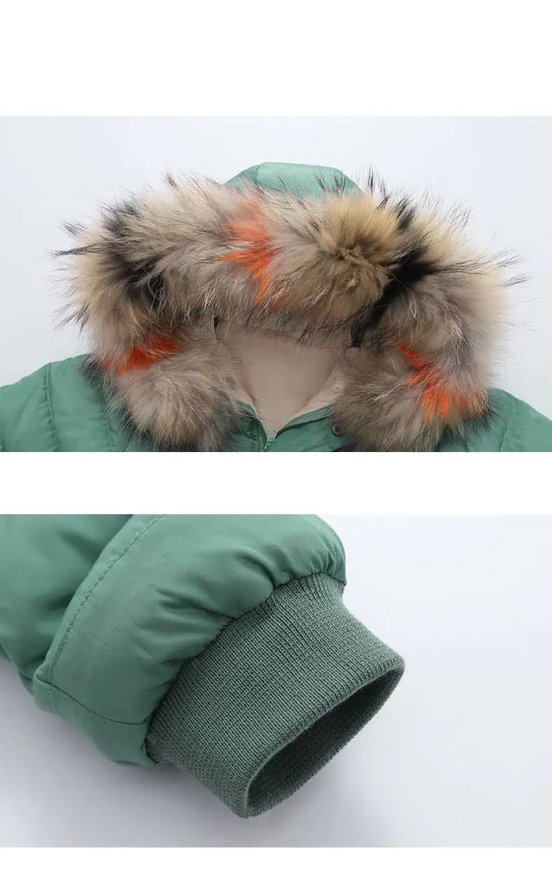 Infant Girls’ Hooded Cotton Jacket with Fur Collar