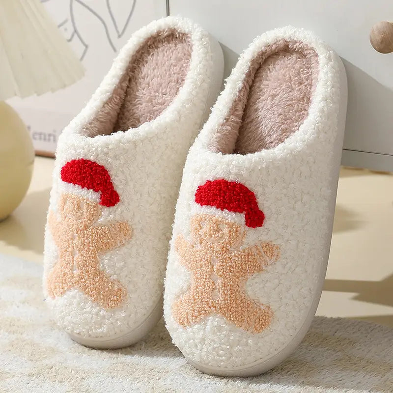 Christmas Home Slippers Cute Cartoon Santa Claus Cotton Slippers For Boys Women And Men Couples Winter Warm Furry Shoes