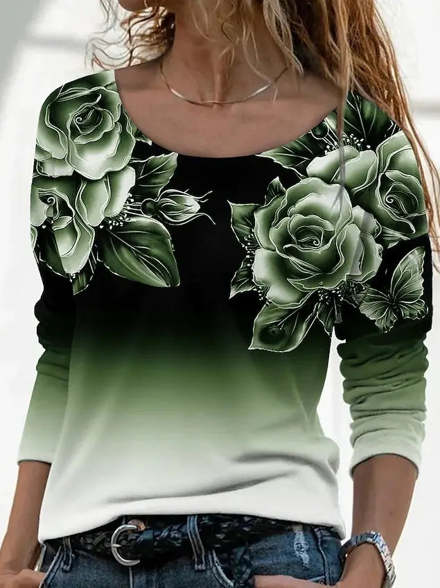 3D Printed Casual Long Sleeve Pullover T-Shirt for Women