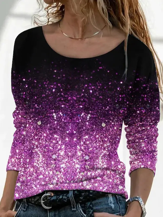 3D Printed Casual Long Sleeve Pullover T-Shirt for Women