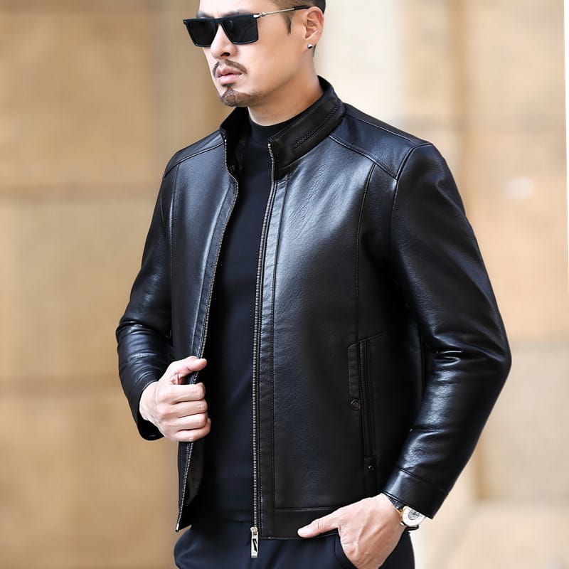 Men's Leather Jacket - Brown Green