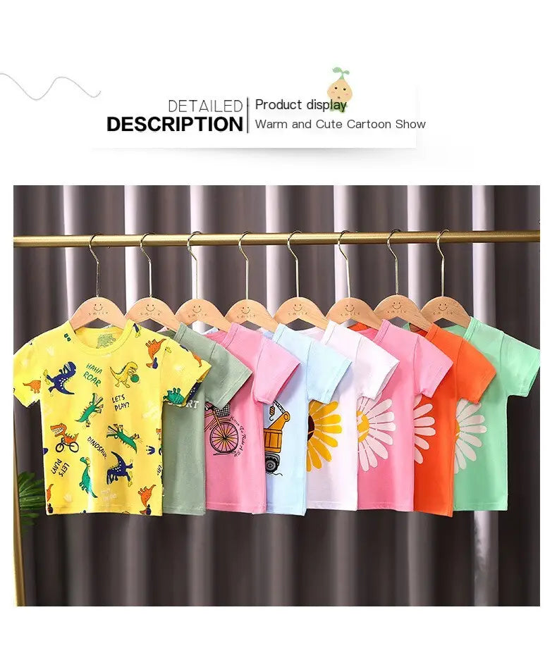 Summer Cartoon Cotton Short Sleeve T-Shirt for Kids