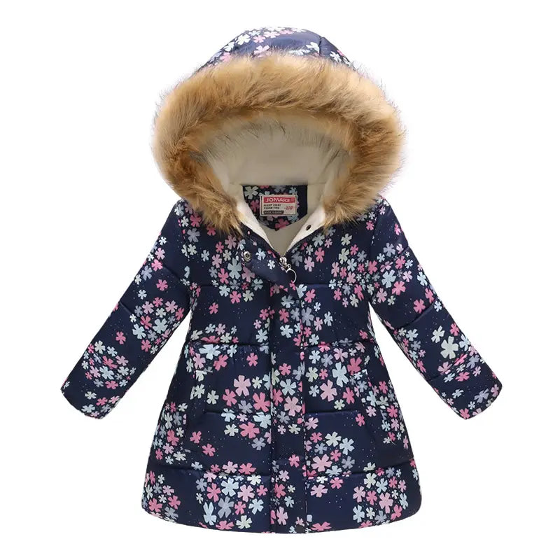 Children’s Hooded Cotton Jacket with Long Fur Collar