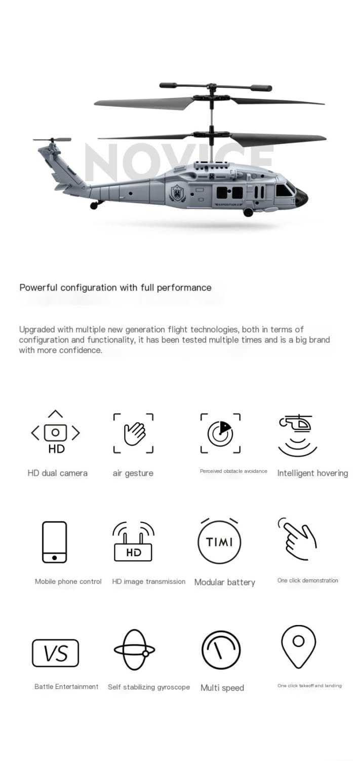 KY205 Black Hawk Helicopter | With Dual Cameras & Obstacle Avoidance - # BAGE81110032-TEENADLT