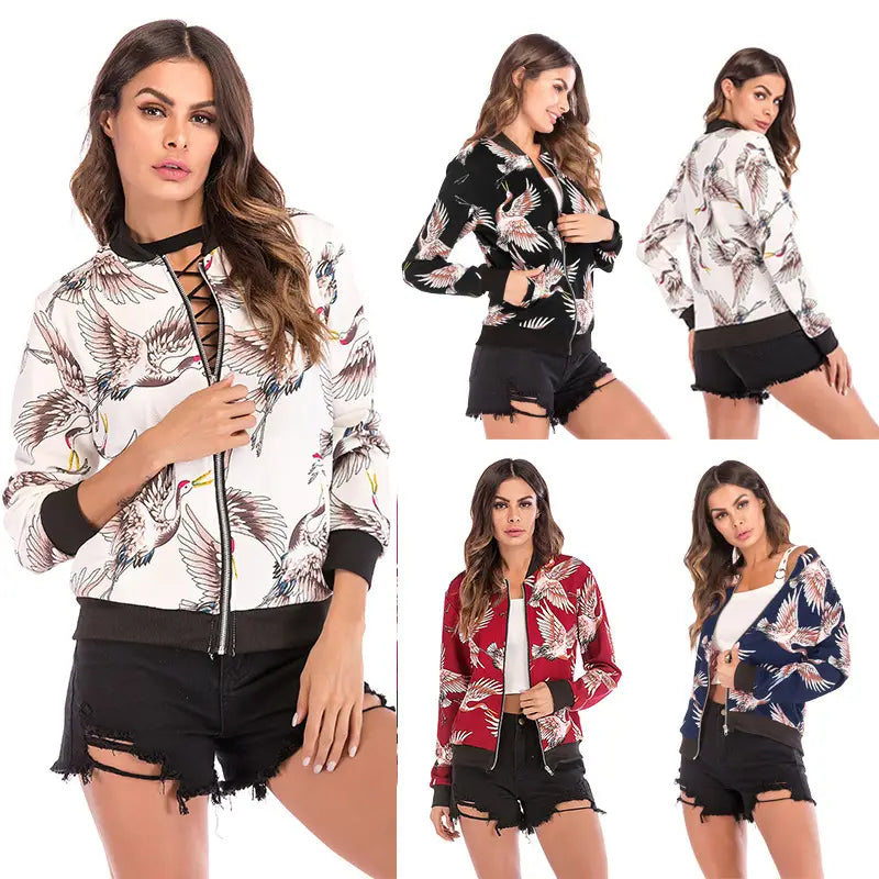 Women’s Casual Printed Loose Baseball Jacket | For Fall/Winter - # GIAA23210013