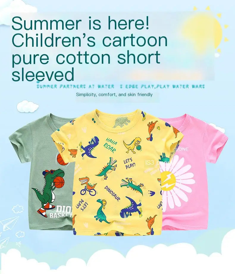 Summer Cartoon Cotton Short Sleeve T-Shirt for Kids