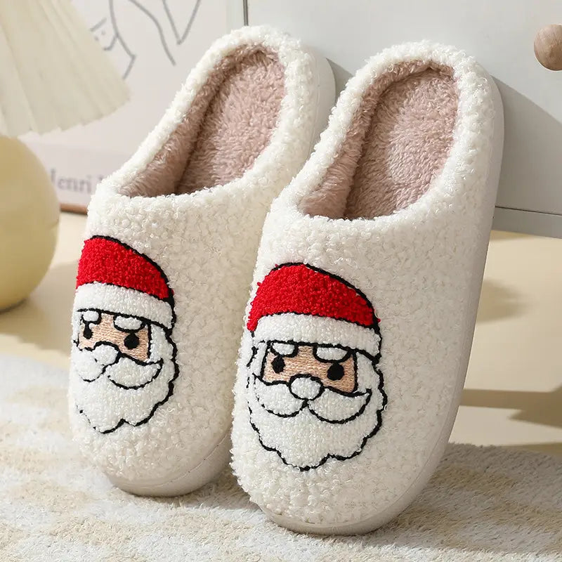 Christmas Home Slippers Cute Cartoon Santa Claus Cotton Slippers For Boys Women And Men Couples Winter Warm Furry Shoes
