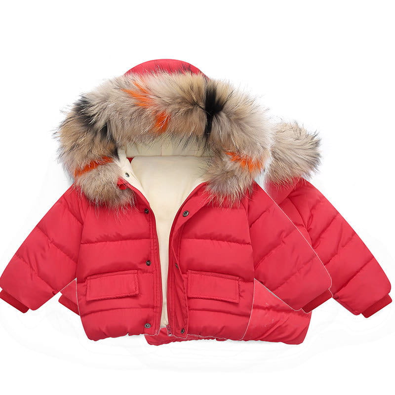 Infant Girls’ Hooded Cotton Jacket with Fur Collar