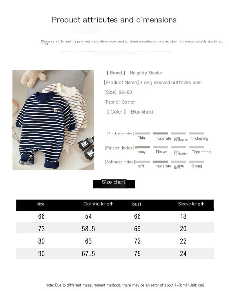 Striped Teddy Baby Onesie | Cute Long Sleeve Romper | One Piece - # BAAA21110060