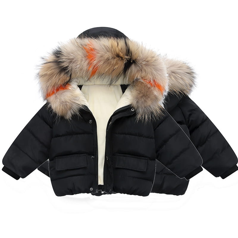 Infant Girls’ Hooded Cotton Jacket with Fur Collar