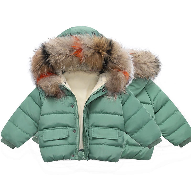 Infant Girls’ Hooded Cotton Jacket with Fur Collar