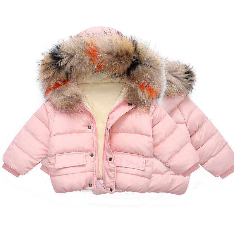 Infant Girls’ Hooded Cotton Jacket with Fur Collar
