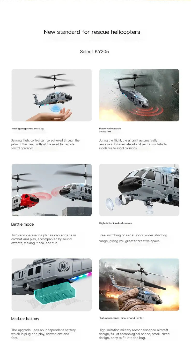 KY205 Black Hawk Helicopter | With Dual Cameras & Obstacle Avoidance - # BAGE81110032-TEENADLT