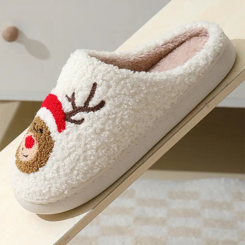 Christmas Home Slippers Cute Cartoon Santa Claus Cotton Slippers For Boys Women And Men Couples Winter Warm Furry Shoes