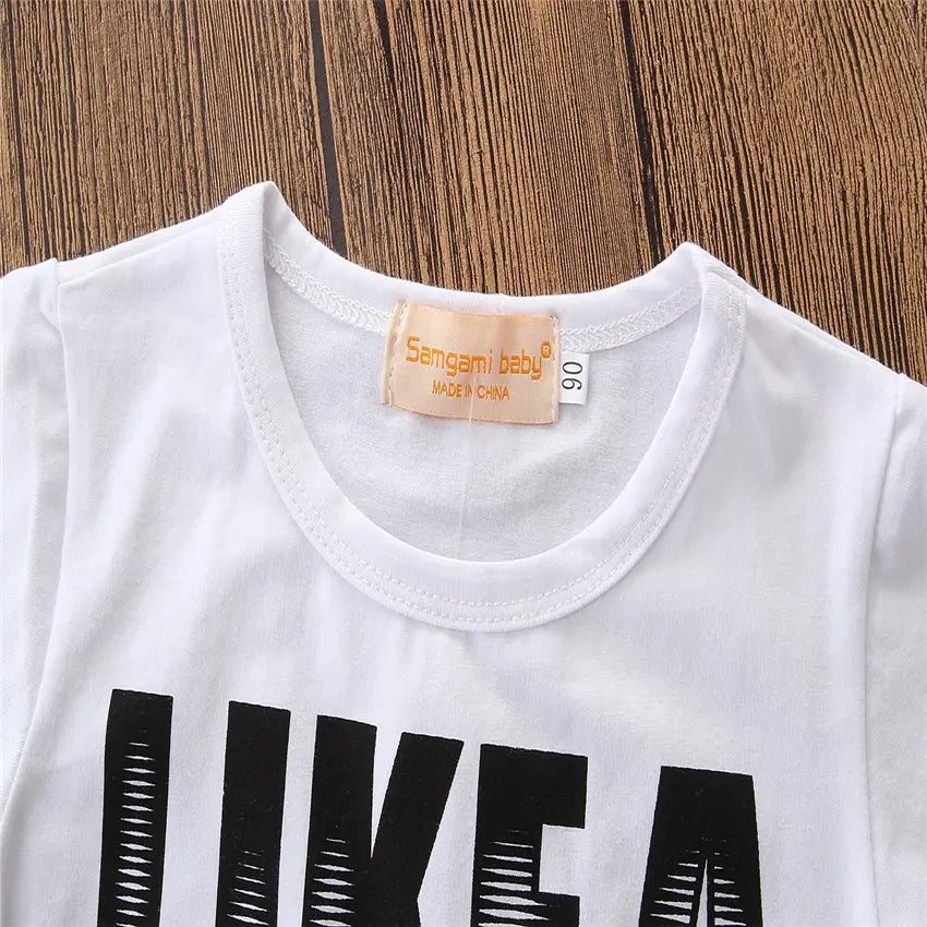 Boys’ Short Sleeve Letter T-Shirt & Denim Shorts Set