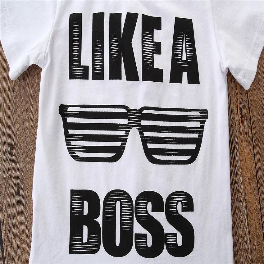 Boys’ Short Sleeve Letter T-Shirt & Denim Shorts Set