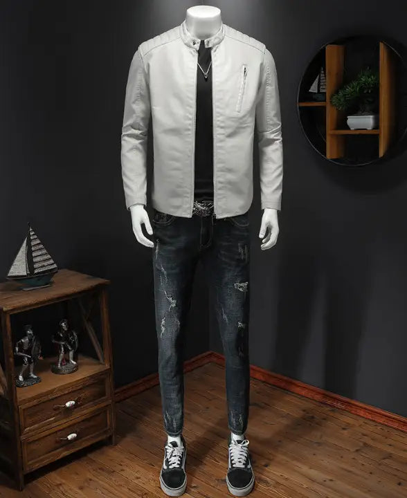 Stand-up Collar Leather Jacket
