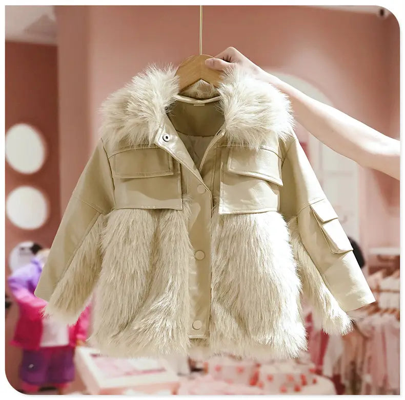 Fashion Girls’ Fur One-piece Thickened Coat- # GIAA21210050