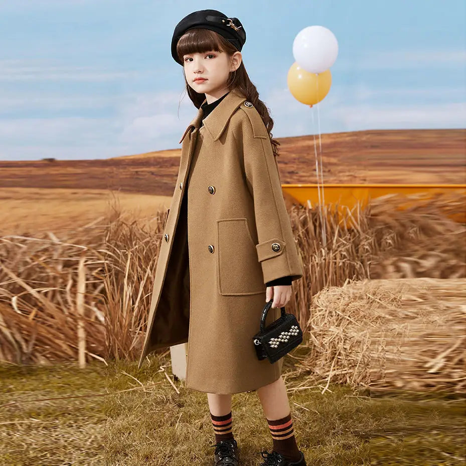 Girls’ Mid-Length Woolen Coat | For Autumn & Winter - # GIAA21210037 & GIAA22210013