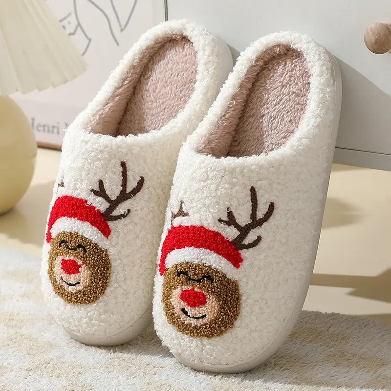 Christmas Home Slippers Cute Cartoon Santa Claus Cotton Slippers For Boys Women And Men Couples Winter Warm Furry Shoes