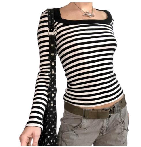 Dourbesty | Girls & Women Cute Grunge Striped Long Sleeve Tee | One Piece - # GIAA23510043