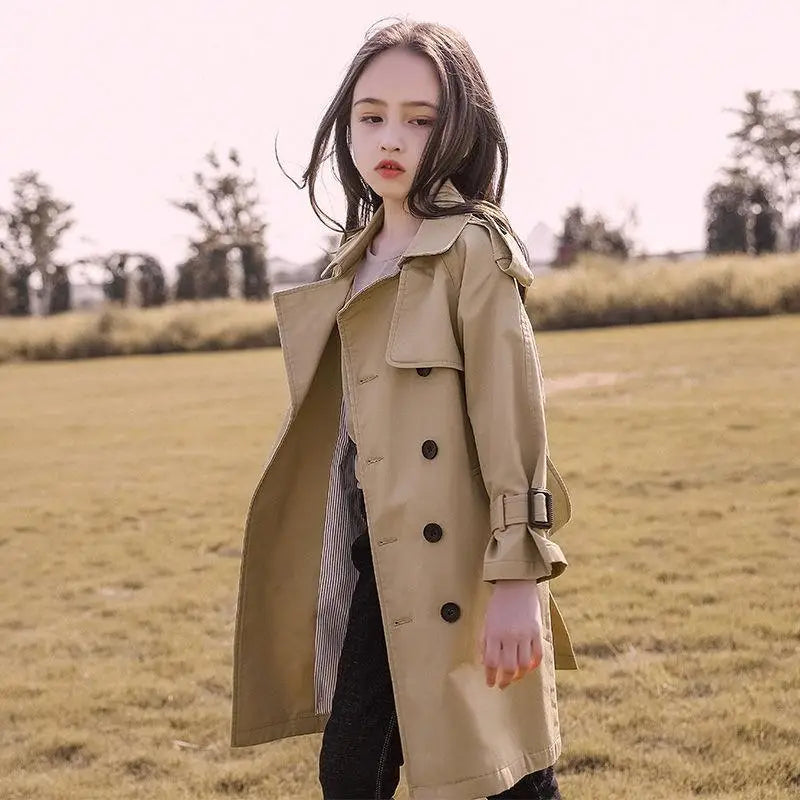 British mid-length girls' trench coat