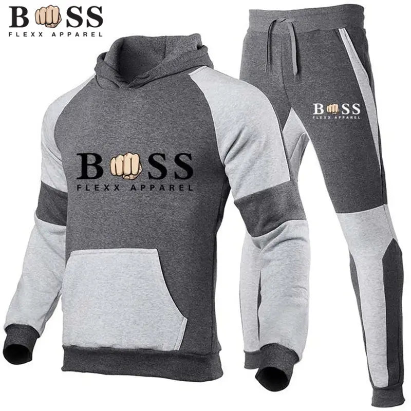 Cross-Border Men's Fleece Hooded Tracksuit Image 5