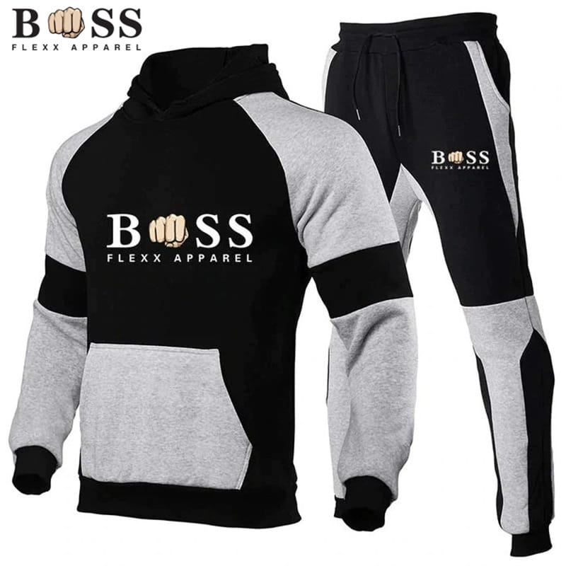 Cross-Border Men's Fleece Hooded Tracksuit Image 3