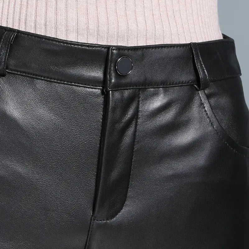 Women’s Genuine Leather New Slim Sheepskin Pencil Pants - # GIAA21410024