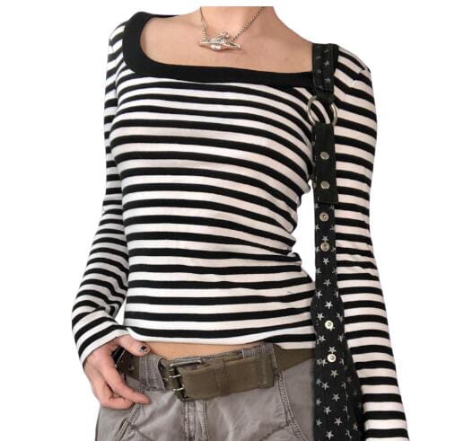 Dourbesty | Girls & Women Cute Grunge Striped Long Sleeve Tee | One Piece - # GIAA23510043