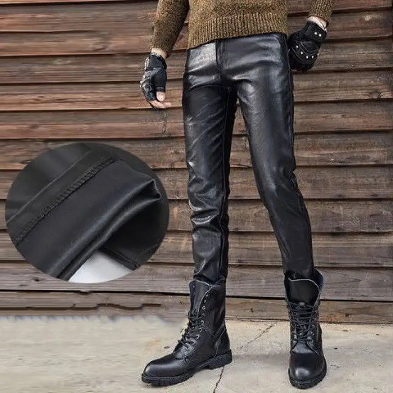 Men’s Genuine Leather Retro Slim Fit Biker Pants - # BOAA13410028