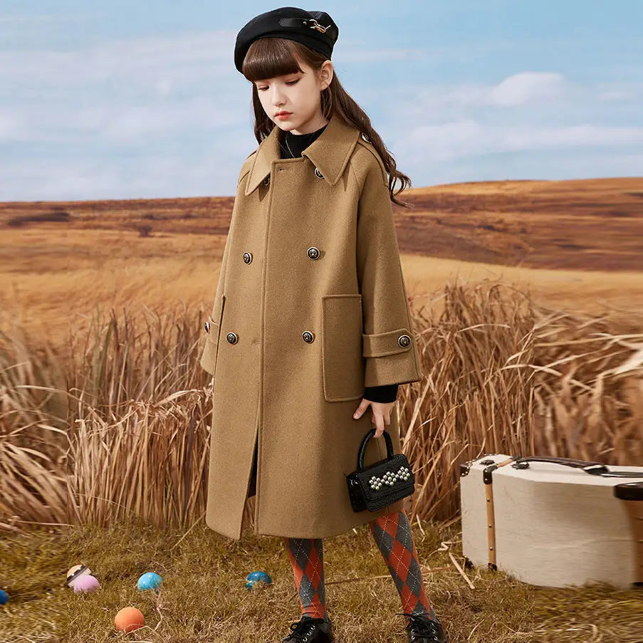 Girls’ Mid-Length Woolen Coat | For Autumn & Winter - # GIAA21210037 & GIAA22210013