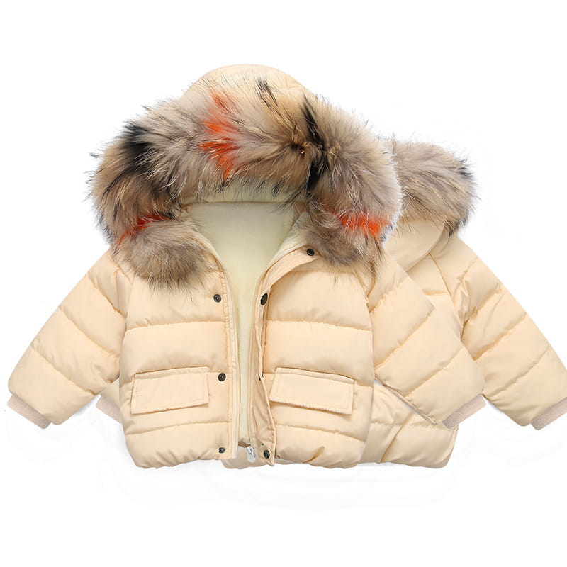 Infant Girls’ Hooded Cotton Jacket with Fur Collar