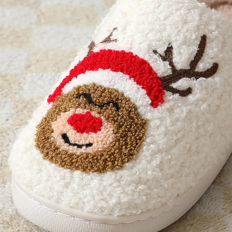 Christmas Home Slippers Cute Cartoon Santa Claus Cotton Slippers For Boys Women And Men Couples Winter Warm Furry Shoes