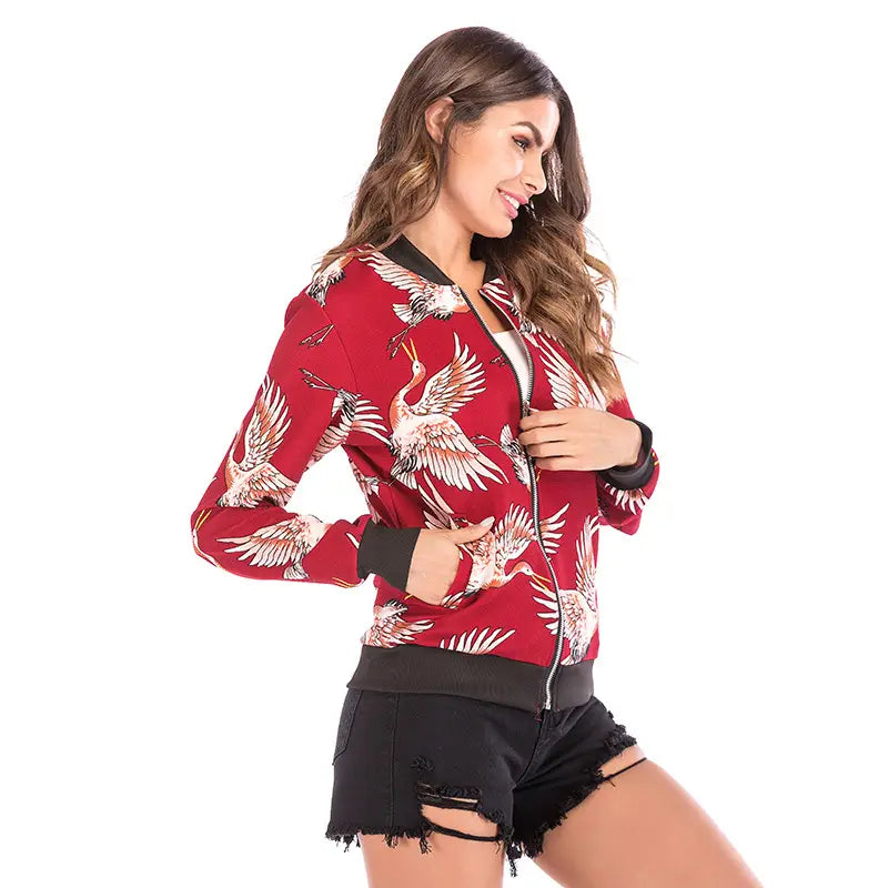 Women’s Casual Printed Loose Baseball Jacket | For Fall/Winter - # GIAA23210013