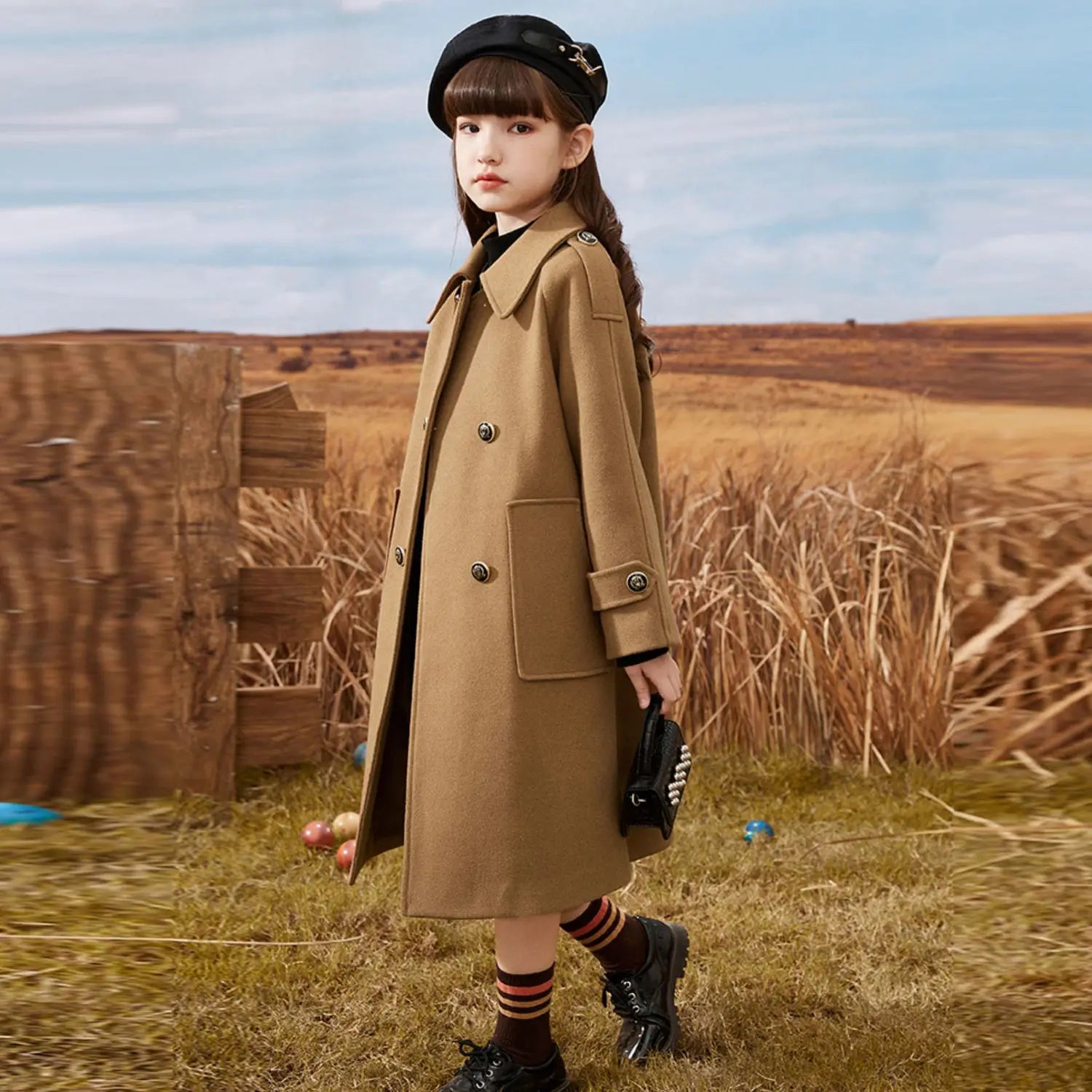 Girls’ Mid-Length Woolen Coat | For Autumn & Winter - # GIAA21210037 & GIAA22210013
