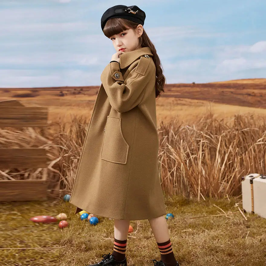 Girls’ Mid-Length Woolen Coat | For Autumn & Winter - # GIAA21210037 & GIAA22210013