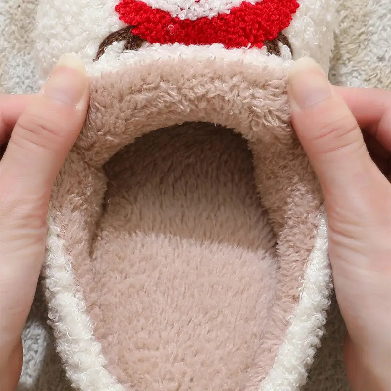 Christmas Home Slippers Cute Cartoon Santa Claus Cotton Slippers For Boys Women And Men Couples Winter Warm Furry Shoes