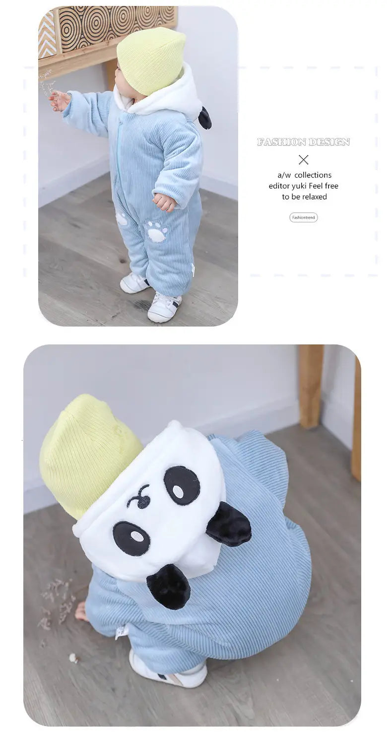 Winter Panda Baby Hoodie Romper Winter Panda Baby Hoodie Jumpsuit | For Newborns - M# BAAA21110063 - Baby & Toddler clothing